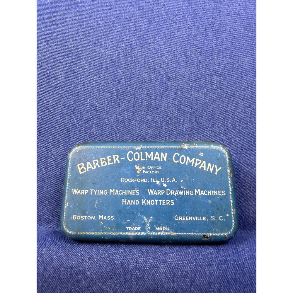 Vintage Barber Colman Company Metal Tin Blue Industrial Hand Knotter Box